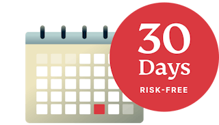 Illustration of calendar with 30 days risk-free badge