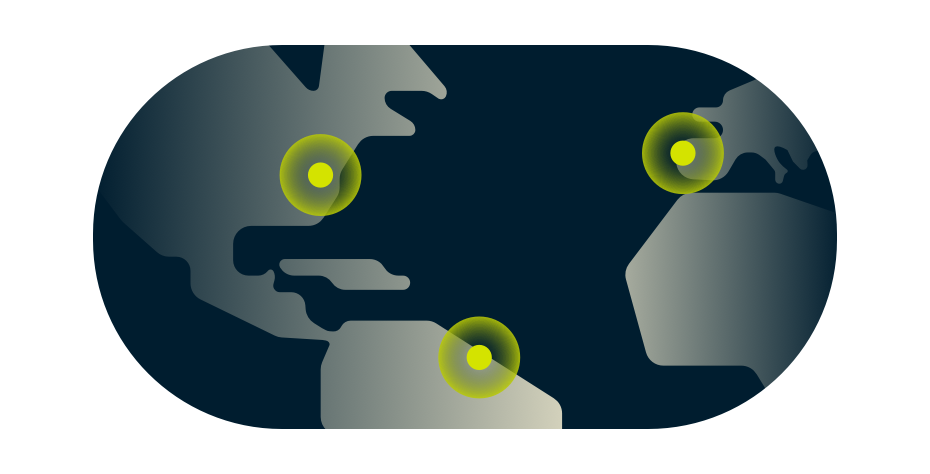 Borderless internet: A map with locations in Europe and the Americas.